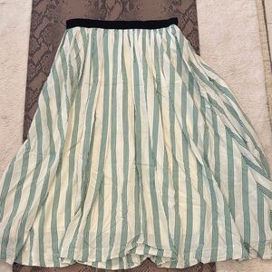 A-Line Midi Skirt in Cream with Teal Stripes